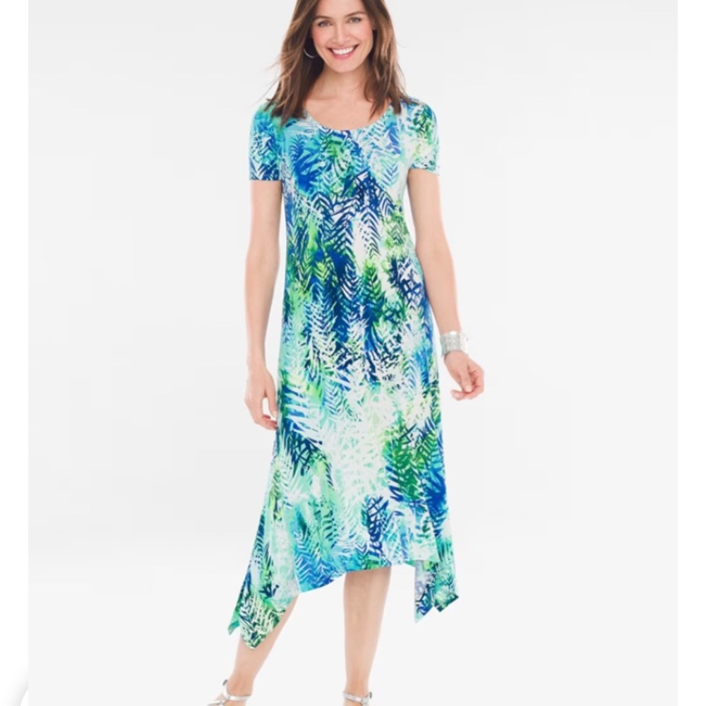 🏝️ CHICO’s Palm Print 🏝️ Maxi Dress Blue Multi  NWT
